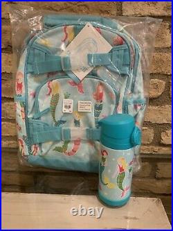 Pottery Barn Kids Aqua Mermaid Small Backpack Water Bottle Set New Girls