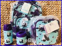Pottery Barn Kids Aqua Panda Large Backpack Lunch Box Water bottle Thermos NWT