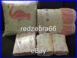 Pottery Barn Kids Bailey Ruffle Full Quilt Shams Flamingo Sheet Pillow Set Coral