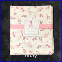 Pottery Barn Kids Barbie Queen duvet cover and two pillowcases white pink 3pc