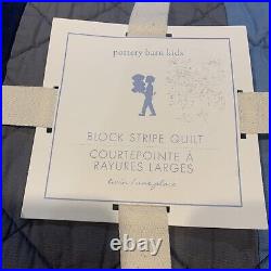 Pottery Barn Kids Block Stripe Quilt Twin Blue/Green/Gray With pillow Sham NWT$$