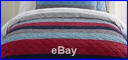 Pottery Barn Kids Block Stripe Quilt Twin Navy Red Gray Blue NEW