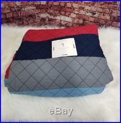 Pottery Barn Kids Blocked Stripe Quilt Twin Blue Gray Red