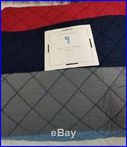 Pottery Barn Kids Blocked Stripe Quilt Twin Blue Gray Red