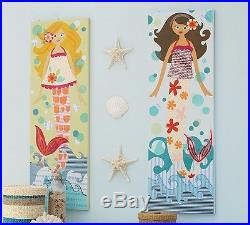 Pottery Barn Kids Blonde/Brunette Mermaid Canvas Plaque Wall art (set) 12x36 in
