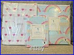 Pottery Barn Kids Blue Rainbow Twin Duvet Cover Sham Bright Pink Heart Sheet Set