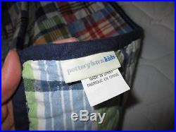 Pottery Barn Kids Blue Red Plaid Madras FULL/QUEEN Quilt with 2 Shams & Euro Sham