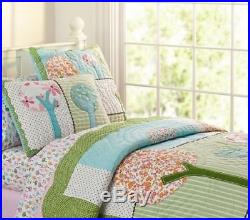 Pottery Barn Kids Brooke Green Trees Reversible Quilt Set with 2 Shams FULL Size