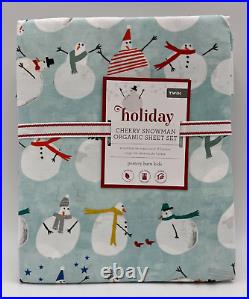 Pottery Barn Kids Cheery Snowman Flannel Organic Twin Sheet Set Blue Multi #H21