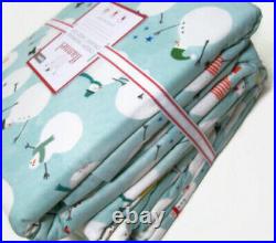 Pottery Barn Kids Cheery Snowman Shape Organic Cotton Flannel Queen Sheet Set
