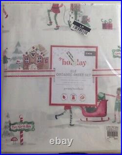 Pottery Barn Kids Christmas ELF ORGANIC Cotton Sheet set TWIN Holiday NEW