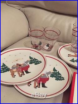 Pottery Barn Kids Christmas Santa 6 plates, cups& Sets Utensils melamine reindeer