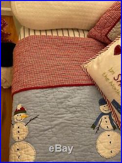 Pottery Barn Kids Christmas Snowman Twin Quilt Bedding Set Euro Sham Santa