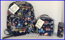 Pottery Barn Kids Construction Large Backpack Lunch Box Water Bottle Set NEW