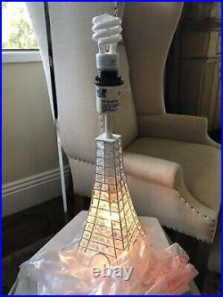Pottery Barn Kids Crystal Eiffel Tower Lamp Antique White With Pink Shade NEW