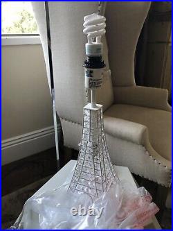 Pottery Barn Kids Crystal Eiffel Tower Lamp Antique White With Pink Shade NEW