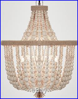 Pottery Barn Kids Dahlia Wood Beaded Chandelier Natural White New In Box