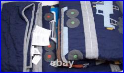 Pottery Barn Kids Dark Blue with Gray Trim Busy Trucks Twin Quilt