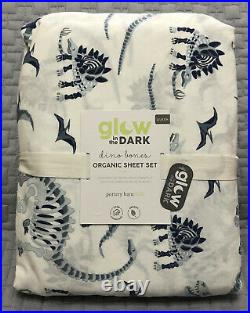 Pottery Barn Kids Dino Bones Sheet Set Queen Glow In Dark Dinosaur 4pieces NEW