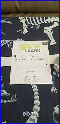 Pottery Barn Kids Dino Dinosaur Bones Glow Dark Full/Queen Duvet Cover Set NEW