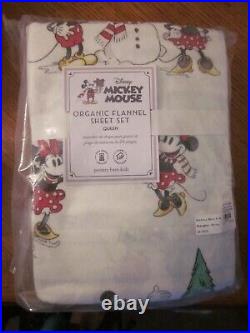 Pottery Barn Kids Disney Mickey Mouse Christmas Holiday Flannel Queen Sheets NWT