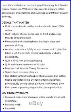 Pottery Barn Kids Disney Princess Quilt Comforter, Twin NWT