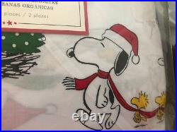Pottery Barn Kids FULL Peanuts Snoopy Holiday Cotton Sheet Set Organic Christmas