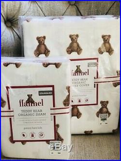 Pottery Barn Kids FULL QUEEN Duvet Teddy Bear 2 Shams Christmas Organic Flannel