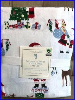 Pottery Barn Kids FULL Size Organic Flannel Jolly Santa Sheet Set Christmas HTF