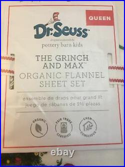 Pottery Barn Kids Flannel Dr Seuss The Grinch & Max Christmas Queen Sheet Set