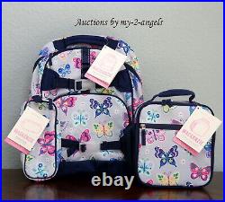 Pottery Barn Kids GRAY RAINBOW BUTTERFLY Large Backpack + Lunch Bag +Pencil Case