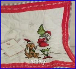 Pottery Barn Kids GRINCH Christmas 2019 QUILTED SHAM & POM POM PILLOW 2PCS NEW