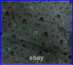 Pottery Barn Kids Glow-In-The-Dark Dino Bones Flannel Q Sheet Set & Pillowcases