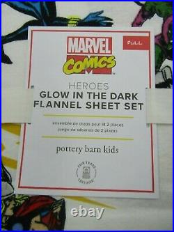 Pottery Barn Kids Glow In The Dark Flannel Marvel Heroes Sheet Set Full #9701B