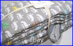 Pottery Barn Kids Gray Vintage Asher Air Plane WholeCloth Full Queen Quilt Shams
