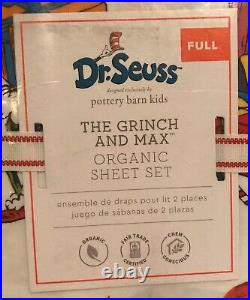 Pottery Barn Kids Grinch & Max FULL Sheet Set Organic Cotton Dr. Seuss Christmas