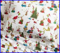 Pottery Barn Kids Grinch & Max Organic Cotton Sheet Set Christmas Dr Seuss QUEEN