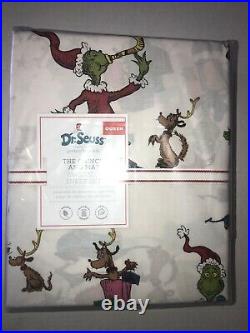 Pottery Barn Kids Grinch & Max Organic Cotton Sheet Set Christmas Dr Seuss QUEEN