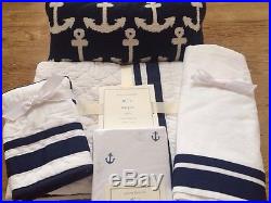 Pottery Barn Kids Harper Navy Crib Quilt, Sham, Sheet, Skirt, Anchor Pillow-Nautical