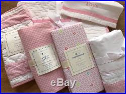 Pottery Barn Kids Harper Pink Nursery Crib Quilt, Sham, 2 Fitted Sheets, Skirt +