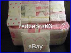 Pottery Barn Kids Heart Crib Quilt Bumper Sheet Skirt Love Pillow Set 5-pc Pink