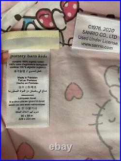 Pottery Barn Kids Hello Kitty FULL Duvet Flat Fitted Sheet Blush Pink White 3pc