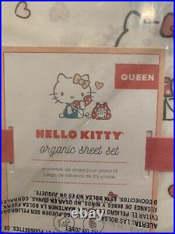 Pottery Barn Kids Hello Kitty Sheet Set Queen Size Cotton Christmas Holiday New