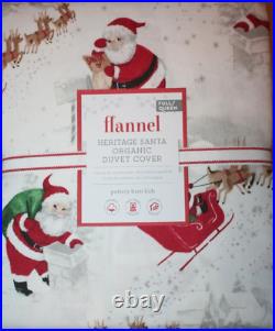 Pottery Barn Kids Heritage Santa Flannel Duvet Cover Full/Queen 90X88 Christmas