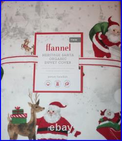 Pottery Barn Kids Heritage Santa Flannel Duvet Cover Twin 68 X 86 Christmas