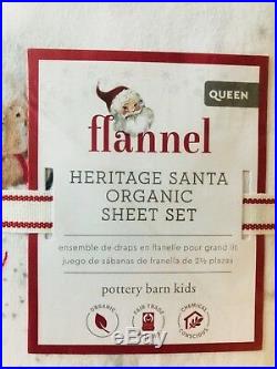 Pottery Barn Kids Heritage Santa Flannel Queen Sheet Set Christmas Holiday New