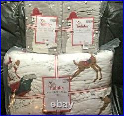 Pottery Barn Kids Heritage Santa Full Queen Quilt Shams Christmas Bedding Set