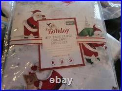 Pottery Barn Kids Heritage Santa Queen Sheet Set Christmas Holiday organic New