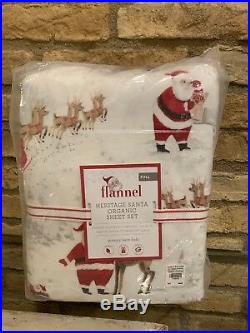 Pottery Barn Kids Heritage Santa Sheet Set Full size flannel Christmas Holiday