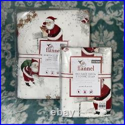 Pottery Barn Kids Heritage Santa TWIN Flannel Duvet Cover & Sham Set ORGANIC NEW